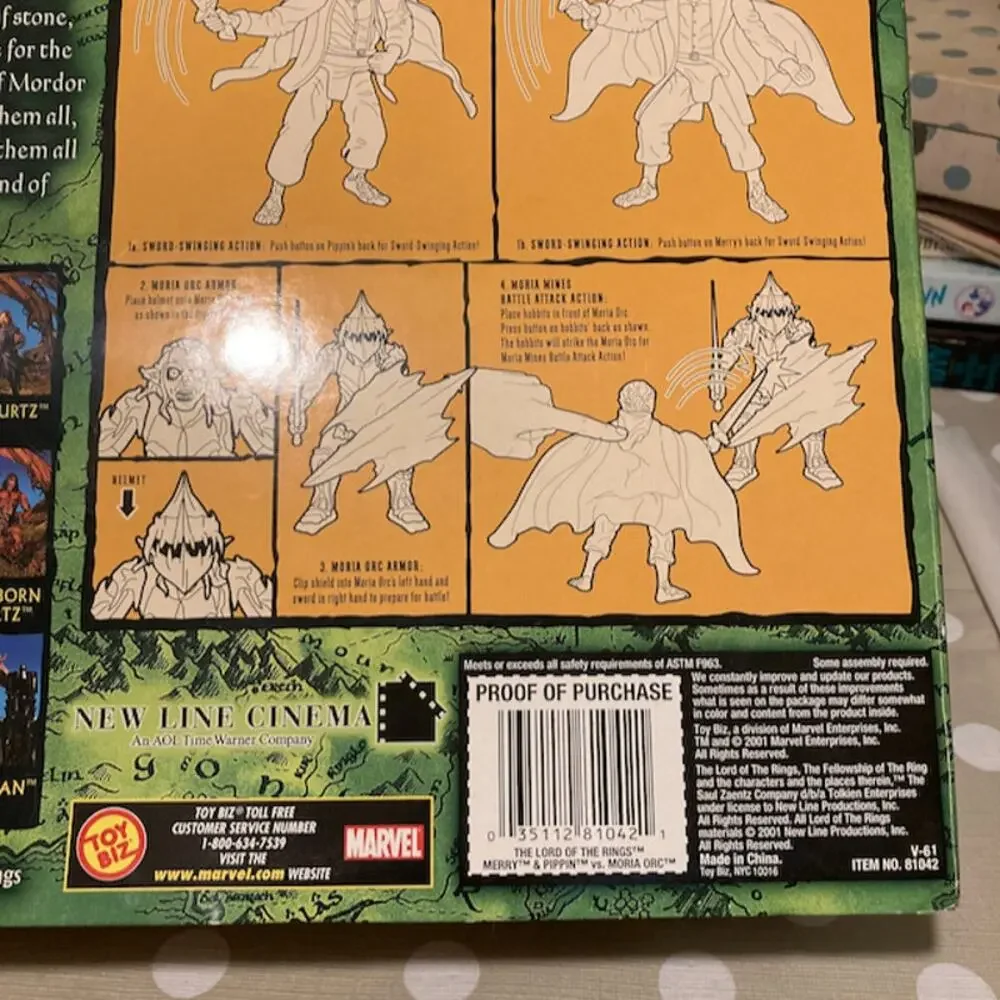 Vintage Y2K Toy Biz LOTR Fellowship of the Ring Merry Pippin Moria Orc Set NRFB